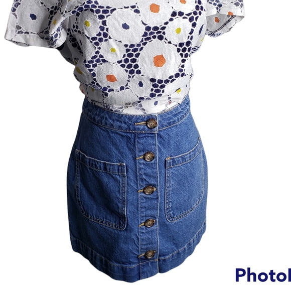 Don't Get Me Wrong Cotton Denim Button Patch PocketFront Free People Mini Skirt - Picture 7 of 10
